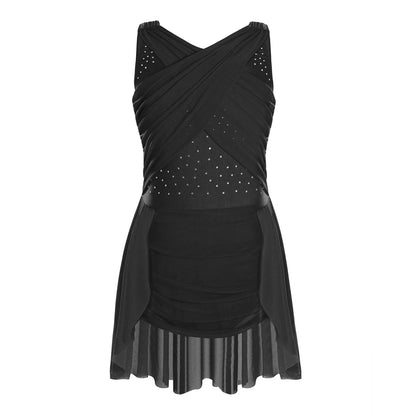 Light Girls' Leotard - Rhinestone Embellished, Mesh Skirt, Polyester/Nylon/Elastane, For Ballet, Gymnastics