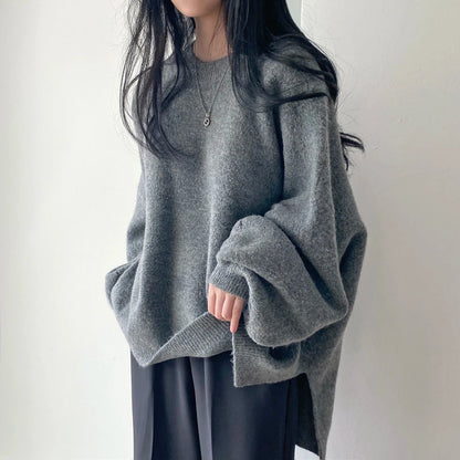 Cozy Oversized Women's Pullover - O Neck, Knit, Office Wear