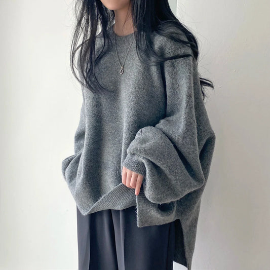 Cozy Oversized Women's Pullover - O Neck, Knit, Office Wear