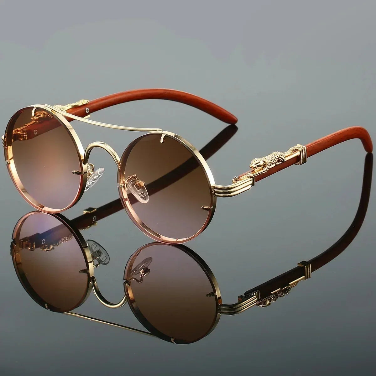 Vintage Punk Round Sunglasses Men & Women Retro Fashion Shades Deluxe Double Bridge Design