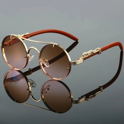 Vintage Punk Round Sunglasses Men & Women Retro Fashion Shades Deluxe Double Bridge Design