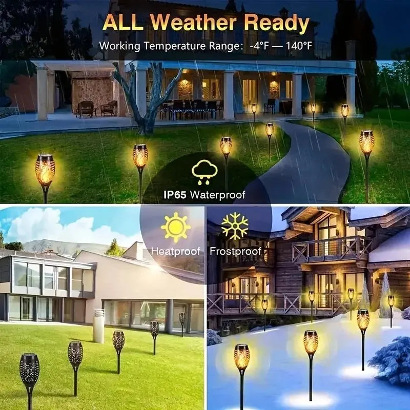 LED Solar Flame Torch Light - Water-Resistant Outdoor Garden Decoration, Flickering Lawn Lamp