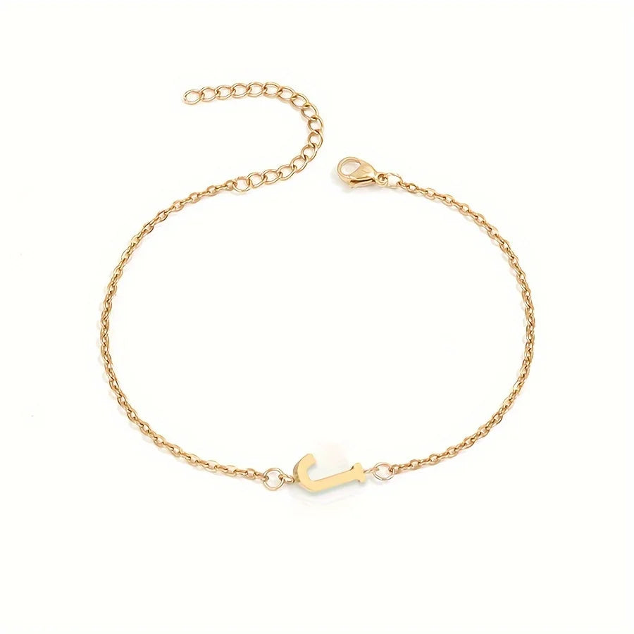 Letter Initial Bead Bracelet Thin Chain Minimalist Elegant