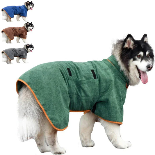 Microfiber Dog Bathrobe Towel - Flexible Absorbent Coat for Cats & Dogs, Pet Grooming Maintenance
