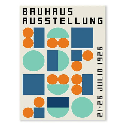 Abstract Blue Bauhaus Canvas Wall Art Contemporary Bedroom