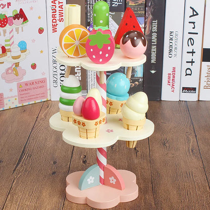 Ice Wooden Cream Play Rack for Kids - Educational Toy for Imaginative Role-Play and Family Fun