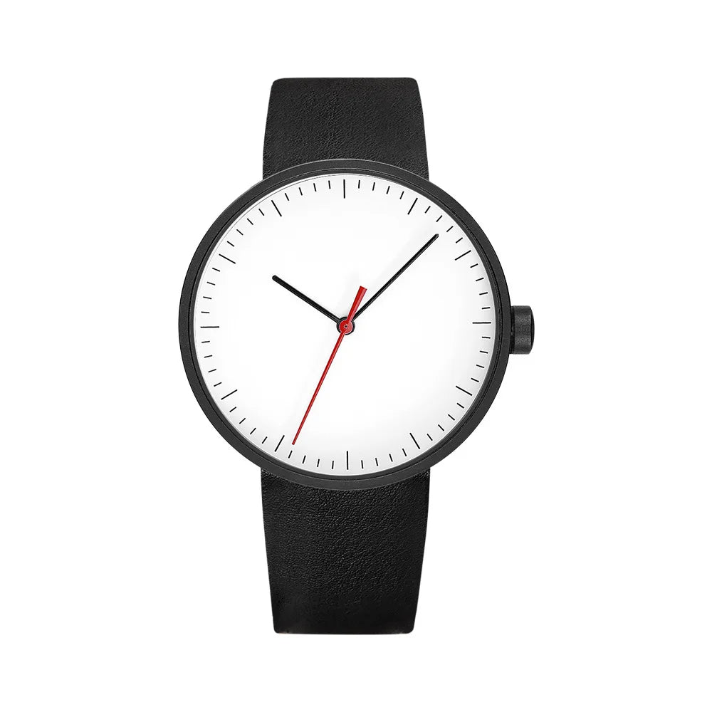 leather strap, round dial, minimalist everyday timepiece – Timeless unisex quartz wristwatch