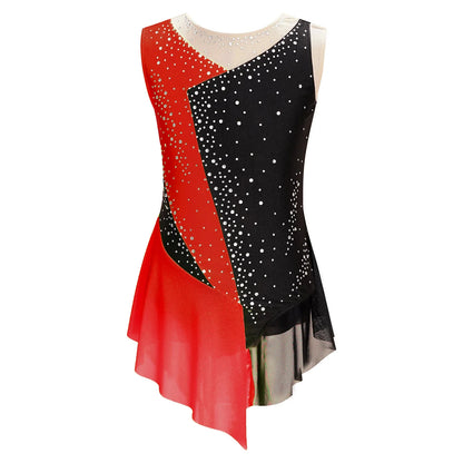 girls' Stretchy leotard - rhinestone mesh yoke, sleeveless, polyester, nylon, elastane, for lyrical dance performance