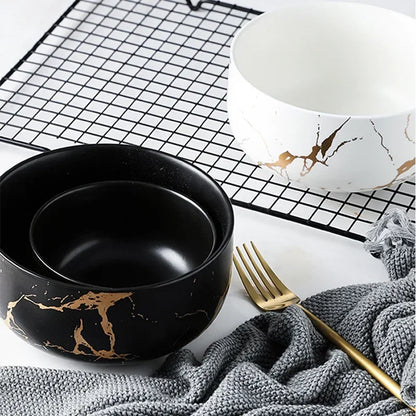 Marble Ceramic Bowl Kit Scandinavian Tableware Minimalist