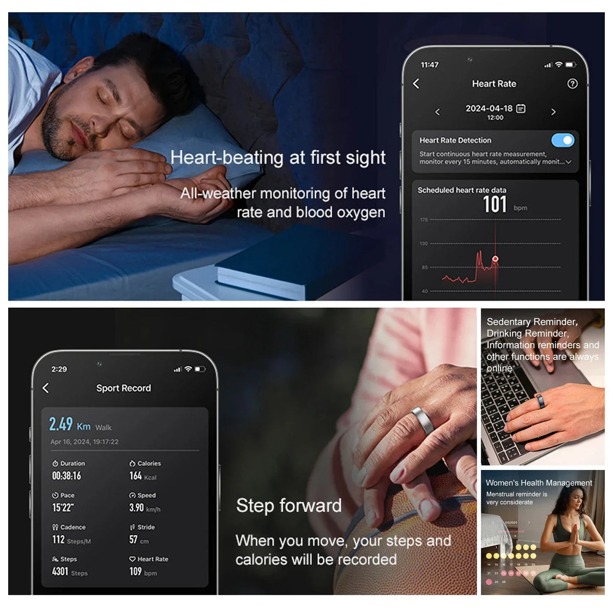 Ring Smart With Charging Dock Health Tracker Ring Fall 2025 Heart Rate Sleep Monitoring Blood Oxygen Multi-Sport