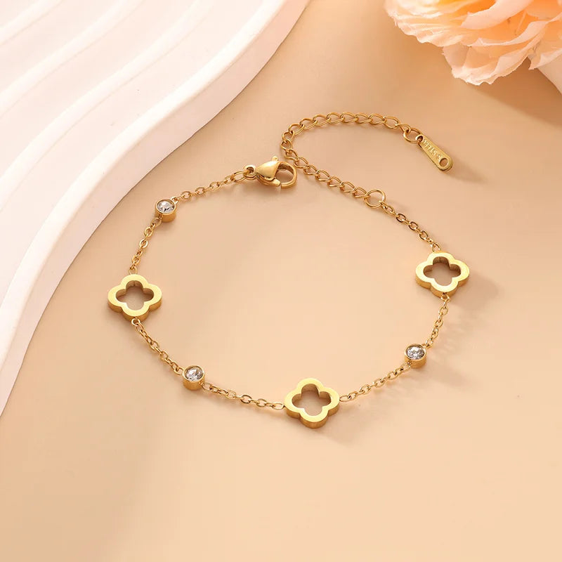 Clover Flower Stainless Steel Bracelet Kit Gold Gift