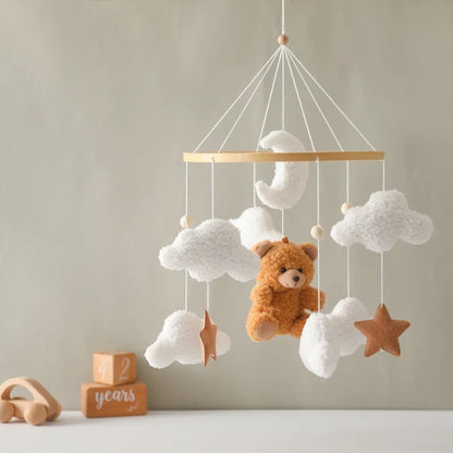 Crib Wooden Mobile Felt Bear Musical Newborn Sensory Toys