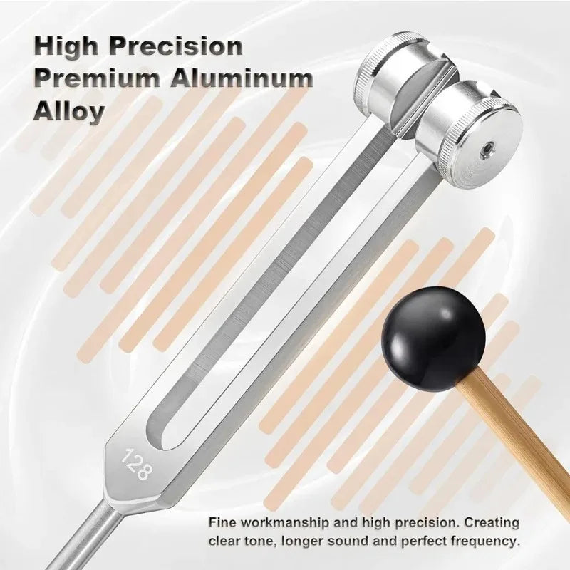 Chakra Healing Tuning Fork Kit 128Hz 512Hz - Aluminum Alloy Sound Therapy Tools for Yoga and Meditation