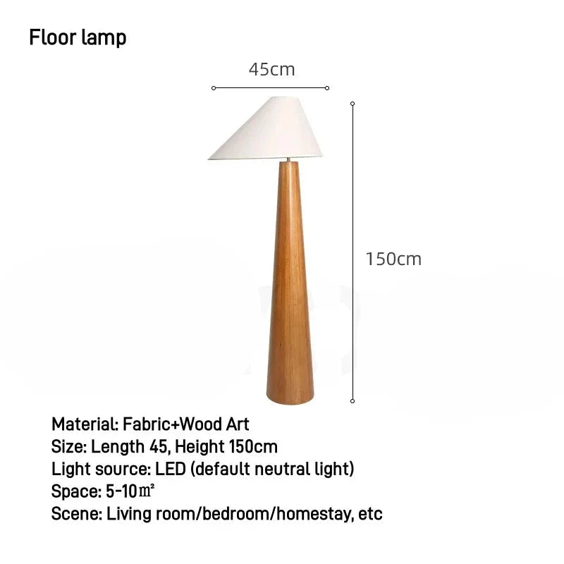 Japandi Conical Oak Floor Lamp Wabi Sabi Retro Lighting Household Decor