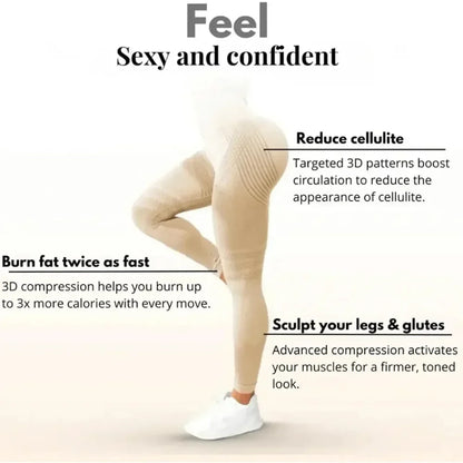 seamless, butt-lifting, for gym & yoga – Compressive high-waist women's 3D leggings