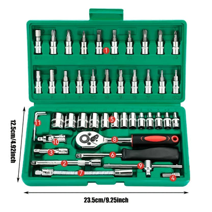 Household Tools Drive Socket Kit - 1/4 Inch Ratchet Wrench & Metric Hex Bit Kit for Mechanics