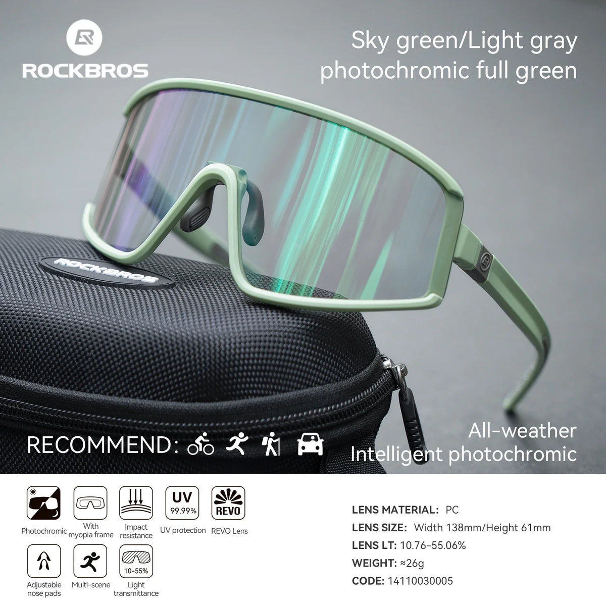 Cycling Sunglasses Polarized UV400 Anti-Fog Photochromic Outdoor Eyewear All-Season Anti-Slip Unisex