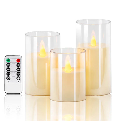 3Pcs/Kit LED Flameless Candles with Remote Control - Flickering Light for Weddings & Household Decor