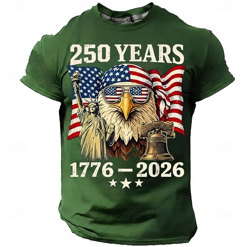 Plush unisex graphic tee - distressed flag print, 250-year design, durable cotton, casual everyday wear