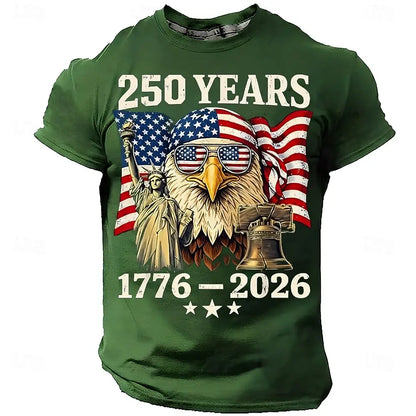 Plush unisex graphic tee - distressed flag print, 250-year design, durable cotton, casual everyday wear