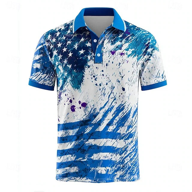 Light men's polo shirt - graphic flag print, cotton, casual summer wear for outdoor events