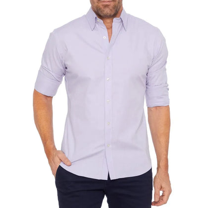 Casual Men's Oxford Zipper Shirt - Elastic Cotton Slim Fit for All Seasons