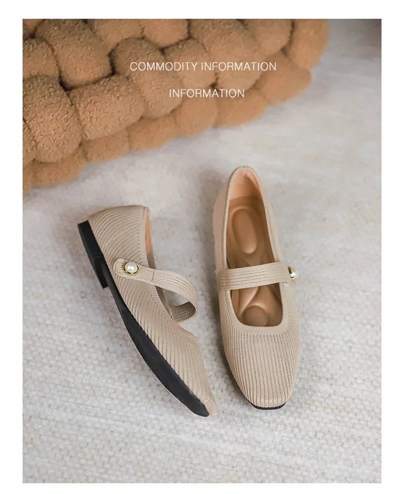 Women Stretchy Mary Jane Flats - Ribbed Knit For Spring
