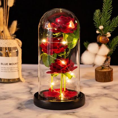 Rose LED Glass Cover Ornament - Romantic Valentine's Day Gift and Wedding Decor