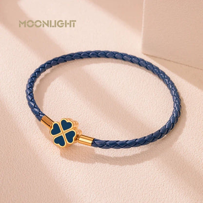 Leaf Four Clover Braided Leather Lucky Bracelet Gift