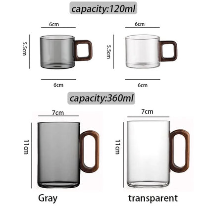 High 360ML Borosilicate Glass Wood Tea Cup - Large Capacity Drinking Coffee Mug