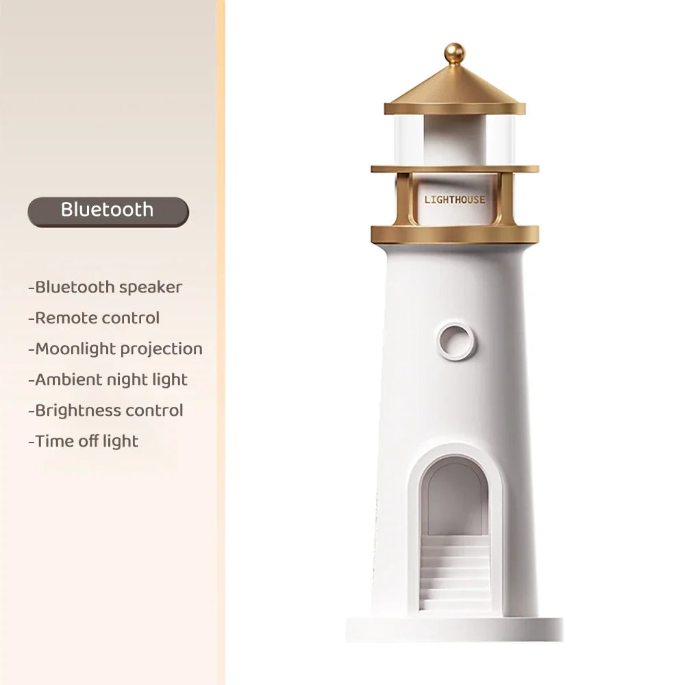 Projection Moon Light Lighthouse Desktop Night Lamp Dimmable Bluetooth Speaker Motion Sensor Holiday 2025 Gift