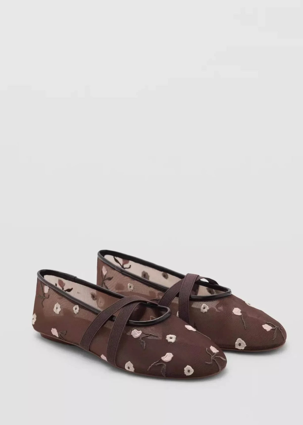 Light Women Ballet Flats - Mary Jane, Embroidered Mesh