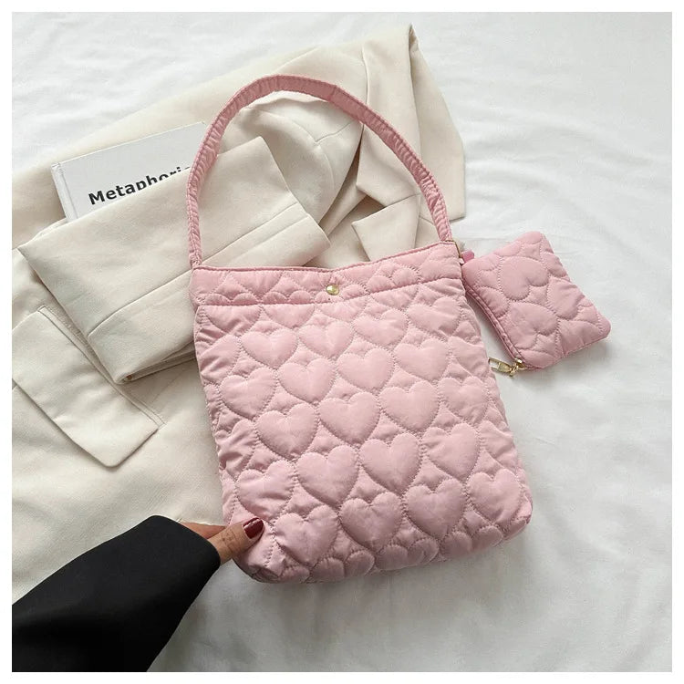 padded square shoulder bag, polyester, casual everyday – Cozy women's quilted tote