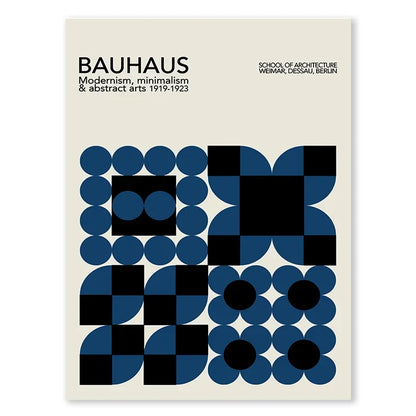 Abstract Blue Bauhaus Canvas Wall Art Contemporary Bedroom