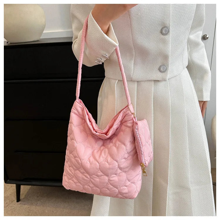 padded square shoulder bag, polyester, casual everyday – Cozy women's quilted tote