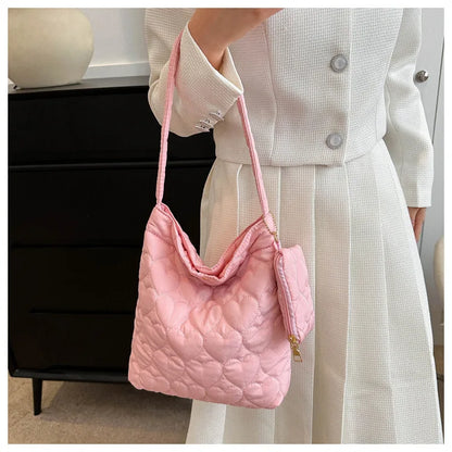 padded square shoulder bag, polyester, casual everyday – Cozy women's quilted tote