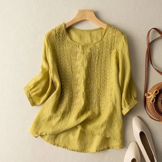 Elegant Embroidered Women's Blouse, Long Sleeve Plus Size Tops with Flattering Fit and Versatile Style-1