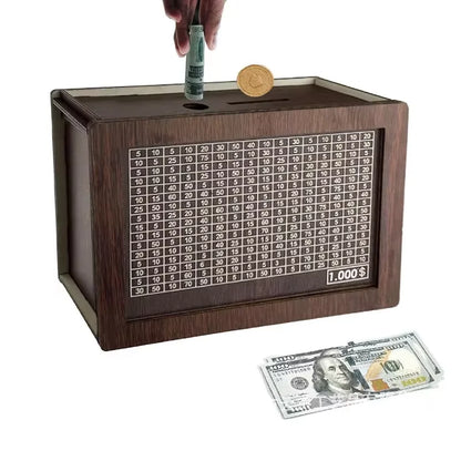 Wood Money Box Piggy Bank with Saving Goal for Kids