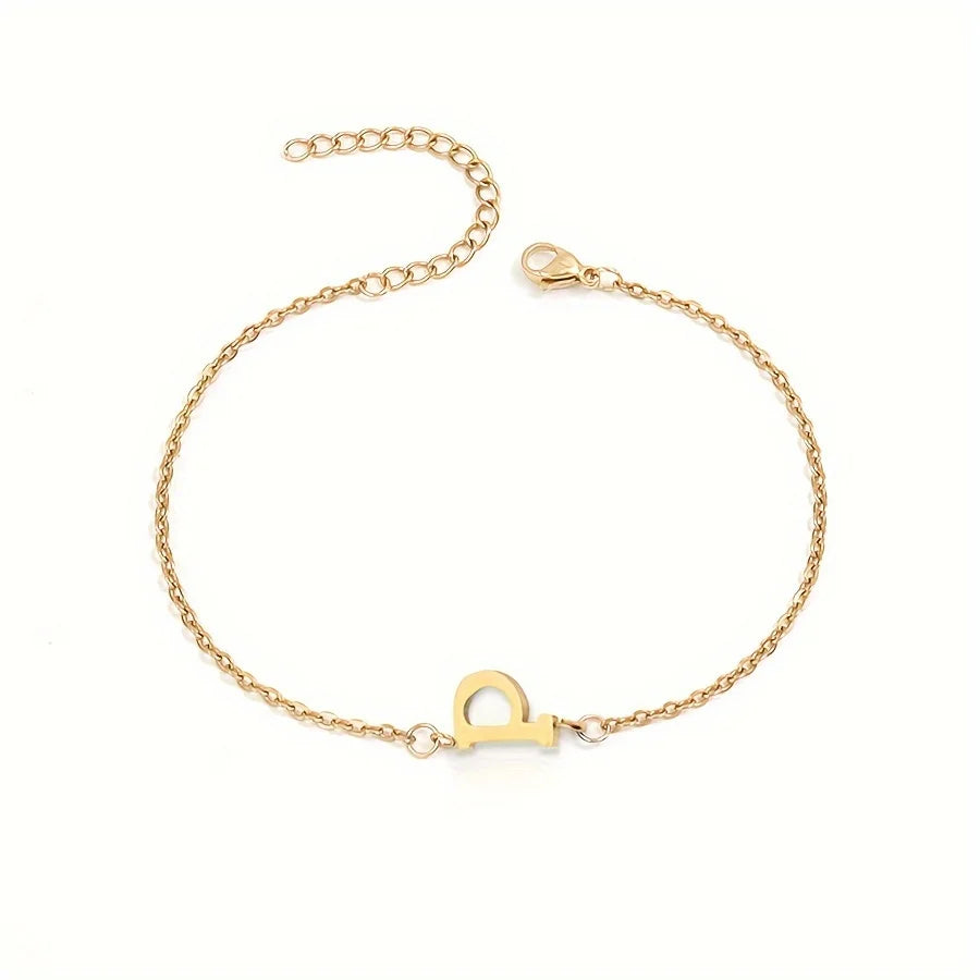 Letter Initial Bead Bracelet Thin Chain Minimalist Elegant