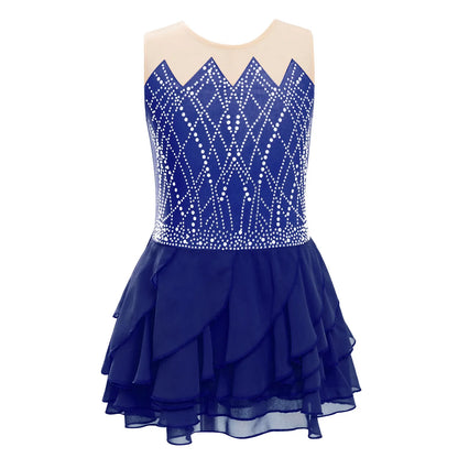Light Girls' Leotard - Rhinestone Embellished, Mesh Skirt, Polyester/Nylon/Elastane, For Ballet, Gymnastics