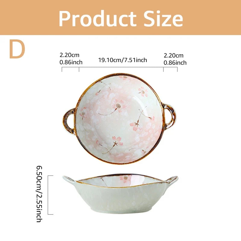 7.5 Ceramic Inch Noodle Bowl With Handles Floral Porcelain