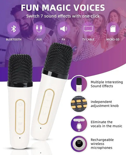 Karaoke Bluetooth Speaker Travel-Friendly 360 Stereo Water-Resistant System With 2 Microphones Fall 2025 Trend Great For Parties