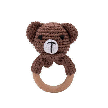 Bear Crochet Teether Rattle Ring Newborn Sensory Toys
