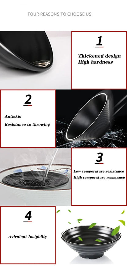 Bowl Ramen Black Plastic Japanese Style Noodle Bowl