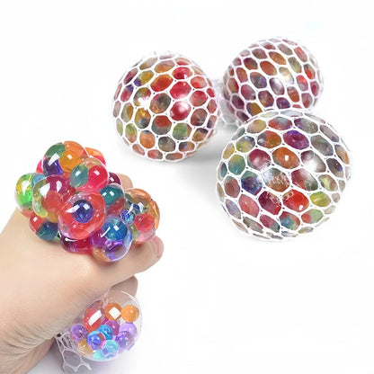 Rainbow 6cm Bead Stress Ball Mesh Pinch Pocket Fidget