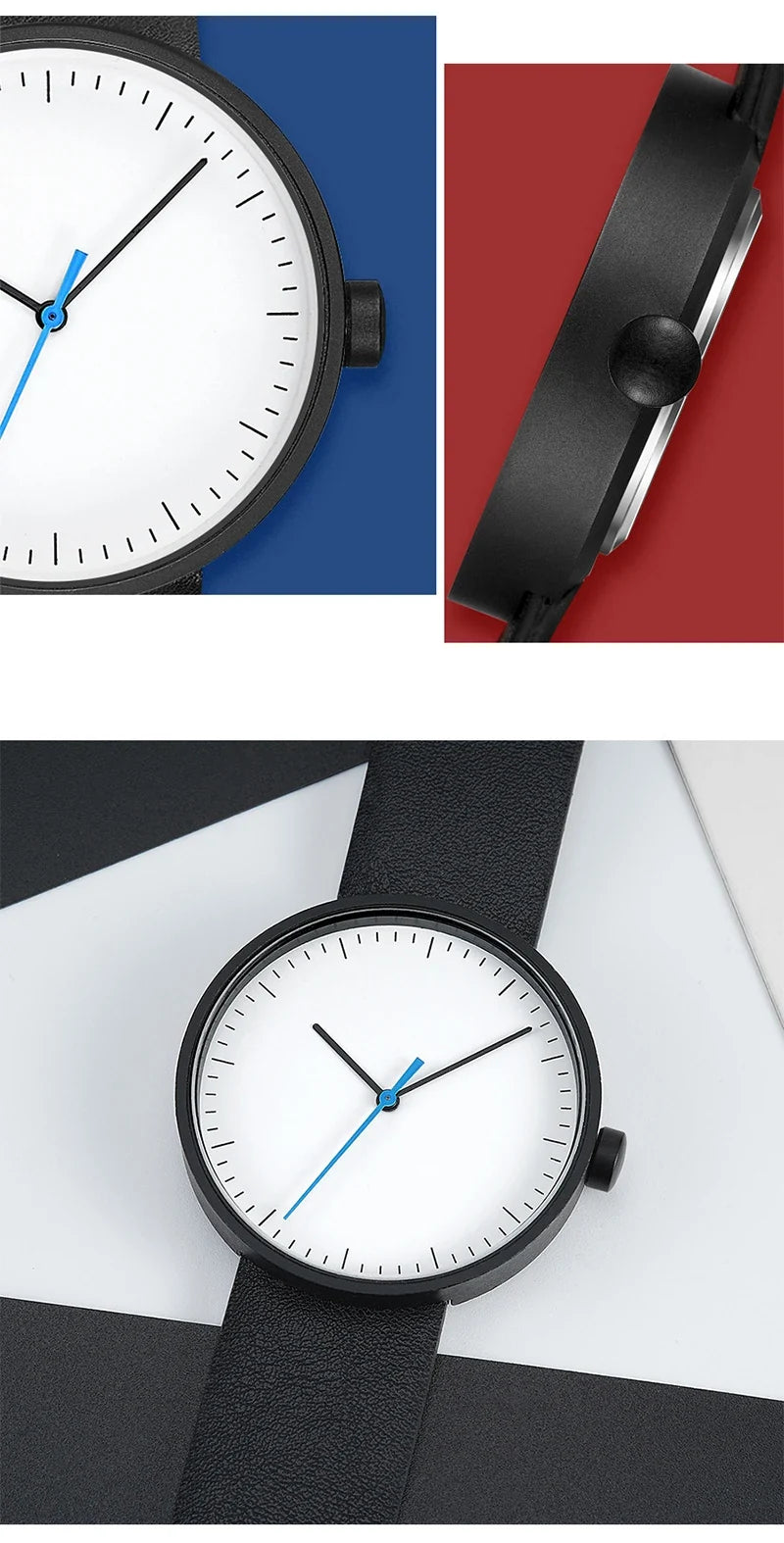 leather strap, round dial, minimalist everyday timepiece – Timeless unisex quartz wristwatch