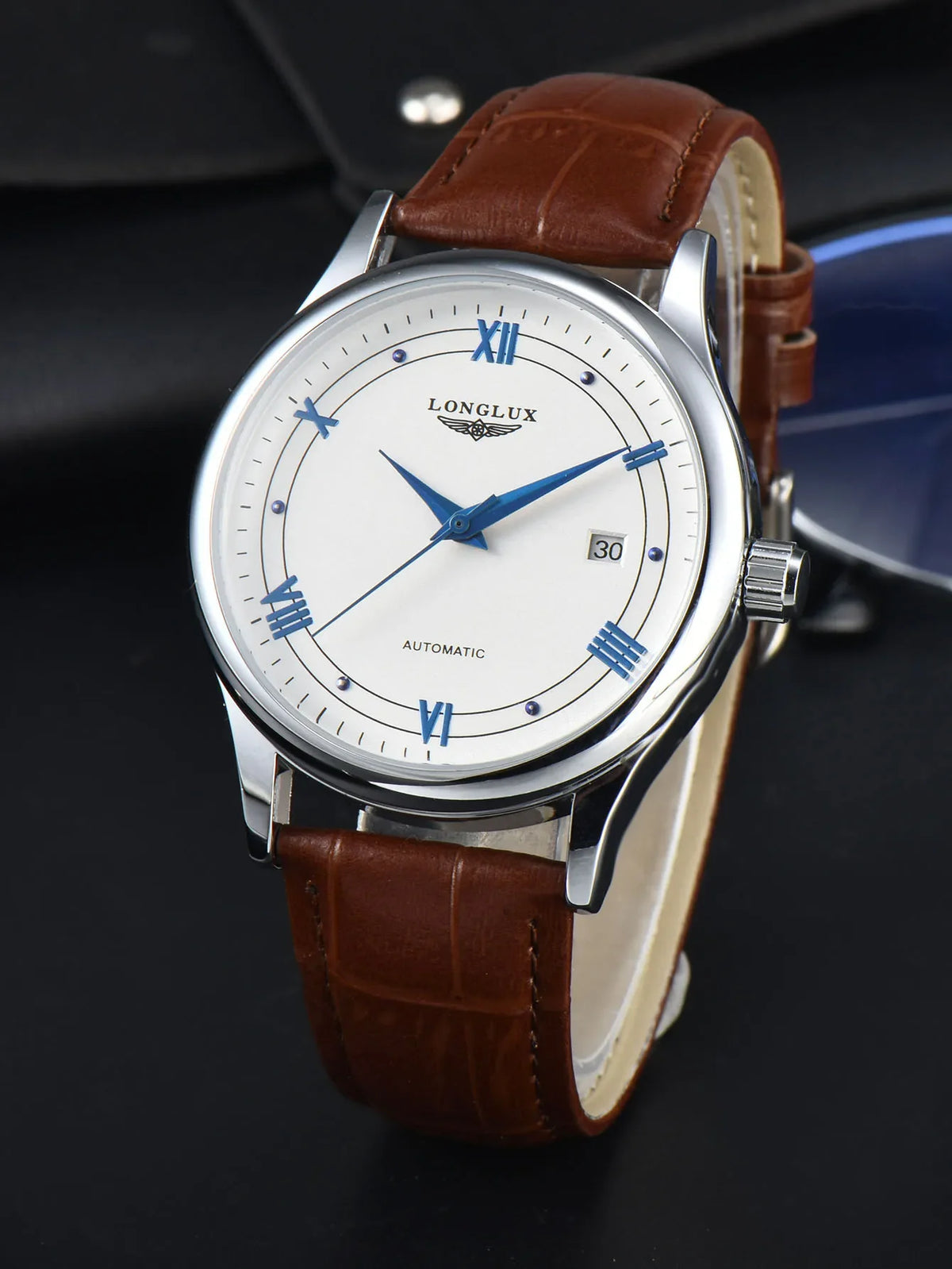 Automatic Watch Leather Strap Mechanical Date Water-Resistant
