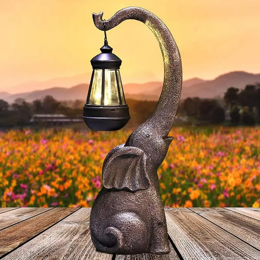 Resin Elephant Statue Solar Garden Light - Vintage Water-Resistant Figurine Lamp for Outdoor Decor