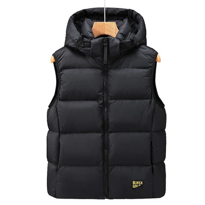 Men's Warm Down Vest - Boxy Quilted, Cotton Blend, Autumn