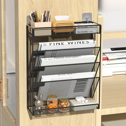File Desk Organizer 5-Tier Mesh Vertical Wall Mount Desktop Mail Sorter Back To School 2025 Space Saving